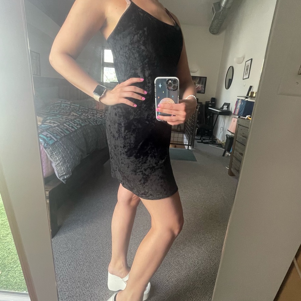 VTG 90s Crushed Black Velvet Babydoll Dress - Picture 4 of 5